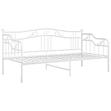 Tidyard Schlafsofa mit Metallkonstruktion Bettgestell Tagesbett Metallbett Bettsofa Kojenbett Gästebett Einzelbett Sofabett Jugendbett Weiß Metall 90x200 cm