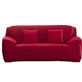 Cornasee Elastischer Sofabezug 3 Sitzer, Sofa-Überwürfe Sofahusse Couchhusse Spannbezug für Sofa mit Armlehne,Rot