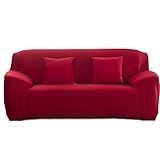 Cornasee Elastischer Sofabezug 3 Sitzer, Sofa-Überwürfe Sofahusse Couchhusse Spannbezug für Sofa mit Armlehne,Rot