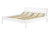 Gästebett Doppelbett Echtholzbett 180x200 hohe Sitzkante Kiefer massiv weiß V-60.61W-18, Ausstattung:Federholzrahmen und Matratze inkl.