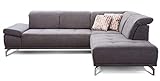 Cavadore Ecksofa Carly mit Federkern, L-Form Sofa mit Kopfteilfunktion und Sitztiefenfunktion im Design, 273 x 81 x 234, Webstoff grau