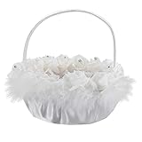 Hochzeit Blumenkorb,Weißer Korb mit Ehering 30cm Süßigkeiten Spitze mit Strass Dekor liefert Korb Spitze romantische Frau Mädchen Weiß Korb Weiss Mit Henkel