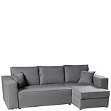 MKS MEBLE Ecksofa Wohnzimmer - Wohnlandschaft - L-Form Couch mit Schlaffunktion - Bettsofa - Wohnzimmer L Couch - Polstersofa mit Bettkasten - Denver Grau