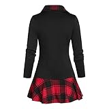 Longsleeve Damen Frauentunika Langarm-Trainingspops Tops Mit Leggings Zu Tragen Plus Größe Women Mode Button Cowl Hals Pachwork Pliad Print Tops Für Frauen Lange Tee Hemden Bündel (4XL, Rot) Generisch