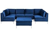 Beliani Modulares Sofa U-Form mit Ottomane Polsterbezug aus Samtstoff Blau Modern Evja