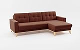 CAVADORE Ecksofa Lima mit Longchair / L-Form-Couch mit Wellenfederung, Holzrahmen + Steppung im Rücken / Strukturstoff, Rot-Braun