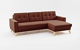 CAVADORE Ecksofa Lima mit Longchair / L-Form-Couch mit Wellenfederung, Holzrahmen + Steppung im Rücken / Strukturstoff, Rot-Braun