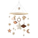 GLITZFAS Babybett Mobile Baby Windspiel, Mobile Baby Holz mit Filzbällen und Wolken Ornament Kinderzimmer Hängende Bettglocke Geschenk für Baby Mädchen oder Jungen, Rassel Spielzeug (Beige A)