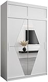 Kryspol Schwebetürenschrank Boliwia 150 cm mit Spiegel Kleiderschrank mit Kleiderstange und Einlegeboden Schlafzimmer- Wohnzimmerschrank Schiebetüren Modern Design (Weiß mit Erweiterung)