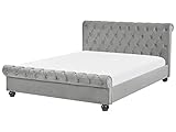 Beliani Bett Polsterbezug Samtstoff Chesterfield Style hellgrau 160 x 200 cm Avallon