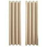 FLOWEROOM Blickdichte Gardinen Verdunkelungsvorhang - Lichtundurchlässige Vorhang mit Ösen für Schlafzimmer Geräuschreduzierung Beige 160x132cm(HxB), 2er Set