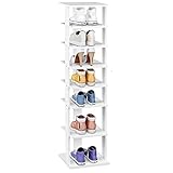 GIANTEX Schuhregal mit 8 Ebenen Schschrank Holz Schuhständer vertikal platzsparend Schuh-Organizer Lagerregal freistehend Schubablage Eckregal für Zuhause weiß