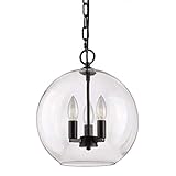 BEUTEE Glasleuchten, Glaskugel-Kronleuchter, Kerzen-Deckenleuchte, Lampenschirm, E14, höhenverstellbar, Eisen, 3 Kerzen, Lichter, Lampe, Bauernhaus-Kronleuchter für Esszimmer