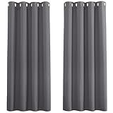 PONY DANCE Verdunkelungsvorhang Kurz Ösenschal 2er Set Blickdichte Vorhänge für Schlafzimmer Gardinen Grau Short Blackout Curtains for Bedroom, H 158 x B 132 cm