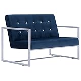 Makastle 2-Sitzer Sofa Couch Polstersofa Lounge Bank Küchensofa Sitzbank Polsterbank Sofa Küchenbank Sofabank Wohnzimmer Sitzmöbel, 114 x 78 x 81 cm Blau Chrom und Samt
