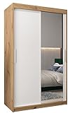 Kryspol Schwebetürenschrank Tokyo 2-120 cm mit Spiegel Kleiderschrank mit Kleiderstange und Einlegeboden Schlafzimmer- Wohnzimmerschrank Schiebetüren Modern Design (Artisan Eiche + Weiß)