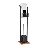 Relaxdays, schwarz Garnitur mit Ablage, Papierhalter, WC-Bürste, Bürstenhalter, quadratischer Fuß, Holzoptik, H 78 cm
