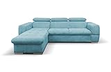 MOEBLO Ecksofa mit Schlaffunktion und Bettkasten Sofa Couch L-Form Polstergarnitur Wohnlandschaft Polstersofa mit Ottomane Couchgranitur mit Bettfunktion - Lizbona Mini (Türkis, Ecksofa Links)