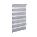 OBdeco Doppelrollo Duo Rollo Klemmfix ohne Bohren für Fenster lichtdurchlässig und verdunkelnd (100x150cm（Stoffbreite:ca.96cm）, Hellgrau)
