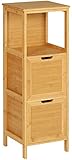 VIAGDO Badezimmerschrank Bambus mit 2 Schubladen und offenen Fächern, Badkommode, Badschrank, Eckschrank, Medizinschrank, Beistellschrank, für Badezimmer, Wohnzimmer, Küche, 30 x 30 x 89cm