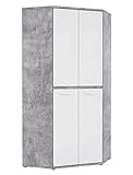 expendio Eck-Kleiderschrank Coburg 6 Betonoptik Hochglanz weiß 92x202x92 cm Schlafzimmerschrank Schrank Jugendzimmer Kinderzimmer