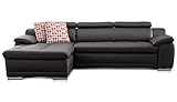 Cavadore Ecksofa Aniamo mit XL-Longchair links / Leder-Eckcouch mit Kopfteilfunktion im modernen Design / Sitzecke für Wohnzimmer in Lederoptik / Größe: 270 x 165 x 80 cm (BxHxT) / Kunstleder schwarz