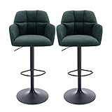 chairus Barhocker 2er Set Samt Sessel Barstuhl Ergonomischer 360° Drehbar Tresenhocker Küche Verstellbarer Höhe Bistrohocker (Grün(Samt))