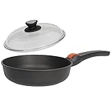 skk kleine 2-tlg. Aluguss Schmorpfanne Ø 24 cm Induktion - Hochrandpfanne Antihaft-Versiegelung - Stiel abnehmbar - Vollglas Deckel - Made in Germany