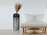 OZAIA - Große Vase - emailliertem Metall - D 30 x H 82 cm - Schwarz & Blattsilber-Optik - PERLIN