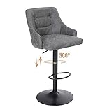 ALPHA HOME Drehbarer Barhocker Höhenverstellbarer Airlift Barhocker Küche Esszimmer Café Hydraulischer Barhocker aus PU-Leder mit gepolsterter Rückenlehne und verchromtem Metallsockel, grau.1PC