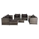 dongyu Gartenmöbel-Set, 8-teilig, Weidenkorb-Sofa für Garten und Hinterhof, modulare Couch mit edlem Glas-Couchtisch, Upgrade-Kissen