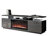Mirjan24 TV Schrank Lostino mit Elektrischem Kamin Realistische LED-Flamme Kristallherd Elektrischer Kamin mit Heizung TV Lowboard Fernsehschrank (mit LED Beleuchtung Graphit/Graphit Hochglanz)