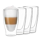 DUOS® Latte Macchiato Gläser Set 4x400ml, Doppelwandige Gläser Latte Macchiato, Doppelwandige Kaffeegläser, Teegläser, Cappuccino Gläser, Eiskaffee Gläser Thermogläser doppelwandig Espressotassen Glas
