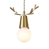 DHAEY Mit Antlers Gold Pendelleuchten Kleine Hängelampe Im Komplett Kupfernen Design E27 Einzelkopf-Deckenbeleuchtung Industrielle Kreative Pendelleuchte Für Restaurant, Bar, Schlafzimmer, Nachttisch