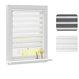 WOLTU Doppelrollo Klemmfix ohne Bohren 95x120 cm Weiß, Duo Rollo Zebrarollo Schnurlos für Fenster & Tür, Seitenzugrollo Fensterrollo ohne Kettenzug lichtdurchlässig & verdunkelnd/Kindersicherung