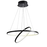 Mjsdjof Schwarze Aluminium-Ring-Pendelleuchte, moderne dimmbare LED-Deckenpendelleuchten, Metall-Hängelampe mit Streifen-Acryl-Lampenschirm, minimalistischer Esszimmer-Beleuchtungs-Kronleuchter
