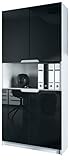 Vladon Büroschrank Logan V2, Aktenschrank mit 5 Fächern und 4 Türen, Weiß matt/Schwarz Hochglanz (82 x 184 x 37 cm)