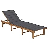 JUNZAI Klappbare Sonnenliege mit Auflage, Gartenliege, Balkonliege, Sonnenbett Outdoor, Gartenliegestühle, Freizeitliege, Strandliege, Gartenmöbel, Himmelsliege,Akazie Massivholz