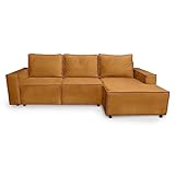 Siblo Ecksofa mit Schlaffunktion Armando Kollektion - Große Couch L Form 4 Personen - Schlafcouch mit Bettkassen - Klappsofa mit Bettkasten Sofa 4-Sitzer - 252x142x87 cm - Gelb - Rechte Ecke