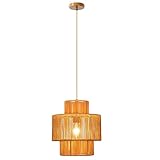 FORCOSO Hängelampe Rattan, Pendelleuchte Esstisch Rattan, Deckenlampe Rattan Ø32 cm, Boho Hängeleuchte Geflochten E27, max.60W für Schlafzimmer Wohnzimmer Esszimmer Flur Küche - Braun