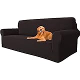 YSTELLAA Stretch Sofa überzug 3 Sitzer, Super Elastisch Sofabezug Mit Armlehnen Waschbarer, kratzfester rutschfest Sofa Cover für Hunde Katzen und Haustiere(Kaffee, Sofa Breite 183cm-234cm)