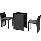 TecTake 800957 Aluminium Polyrattan Bistroset 3tlg, platzsparend zusammenschiebbar, Set mit 2 Stühlen & Tisch, Sitzgruppe für Garten Balkon Terrasse, inkl. Sitzkissen (Schwarz | Nr. 404208)