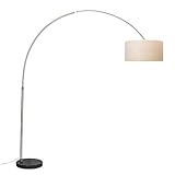 Qazqa - Modern Bogenleuchte I Bogenlampe I Lampe I Leuchte XXL Stahl I Silber I nickel matt Schirm 50cm creme I Wohnzimmer - Metall Länglich - LED geeignet E27