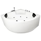 Basera® BASIC Indoor Eck-Whirlpool Badewanne Maui 130 x 130 cm mit 13 Massagedüsen, Wasserfall, LED-Ambiente