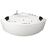 Basera® Classic Indoor Eck-Whirlpool Badewanne Malai mit 21 Massagedüsen, Wasserfall, LED-Ambiente, Touchpanel, Bluetooth und Radio