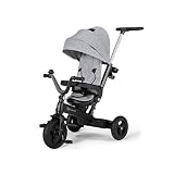 kk Kinderkraft Dreirad 5 in 1 TWIPPER, Kinderdreirad, Jogger mit Schubstange, 360° Drehsitz, höhenverstellbar Elterngriff, Sonnendach, Zubehör: Klingel, Getränkehalter, ab 9 Monate bis 5 Jahre, Grau