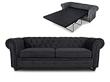 Schlafsofa Chesterfield Asti Bis 3-Sitzer, Sofa mit Schlaffunktion, Couch 3-er, Couchgarnitur, Sofagarnitur, Holzfüße, Polstersofa (Schwarz (Capri 19))