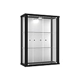 K-Möbel Hängevitrine in Schwarz (80x60x20 cm) mit 2 höhenverstellbaren Glasböden, Spiegel & LED - Modellauto Vitrine Schwarz - Vitrinenschrank Schwarz - Sammlervitrine - Glasvitrine Regal Glas Schrank