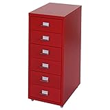 Mendler Rollcontainer Boston T851, Schubladenschrank Stahlschrank, 69x28x41cm 6 Schubladen - rot