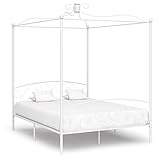 Hommdiy Himmelbett Bettgestell Bett Einzelbett Metallbett Bettrahmen Lattenrost Schlafzimmerbett Schlafzimmermöbel Ehebett Weiß Metall 180 x 200 cm